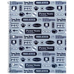 spiral bound notebook with Penn State graphics all over